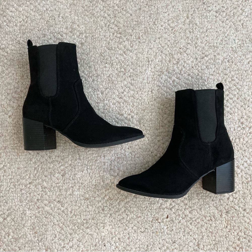 Express heeled black suede ankle boots